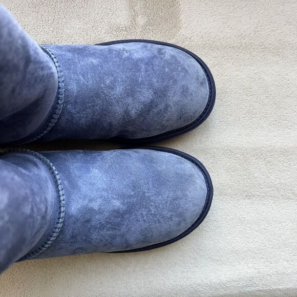 UGG Classic Short Swarovski Crystal Bow Boot Blue Suede Women 6 Sheepskin Cozy - Picture 8 of 16